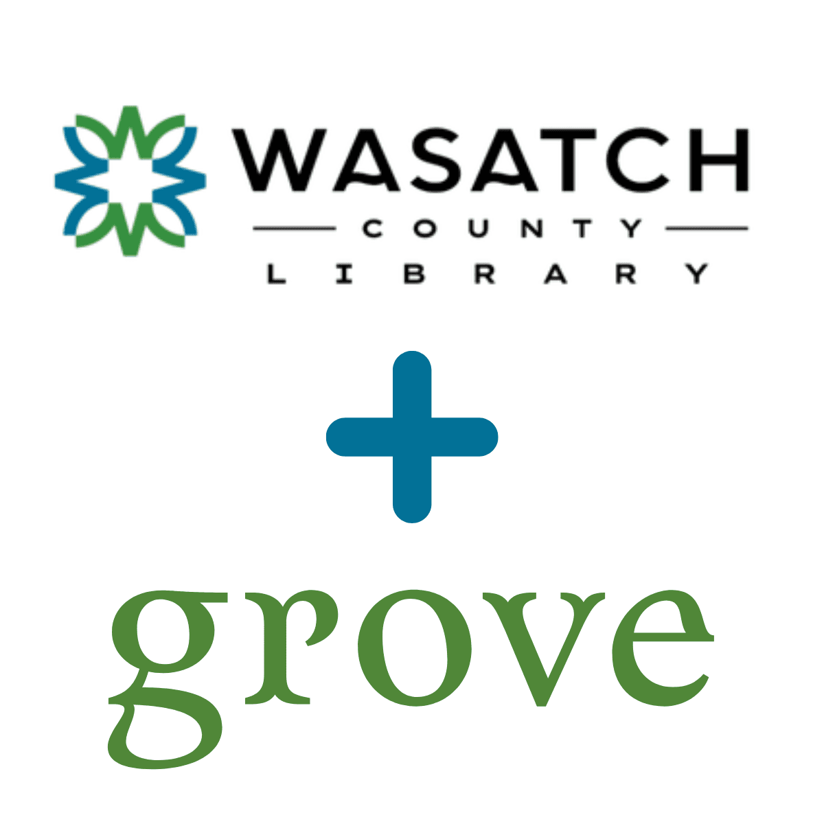 Wasatch County Library Logo with a plus sign and the Grove logo